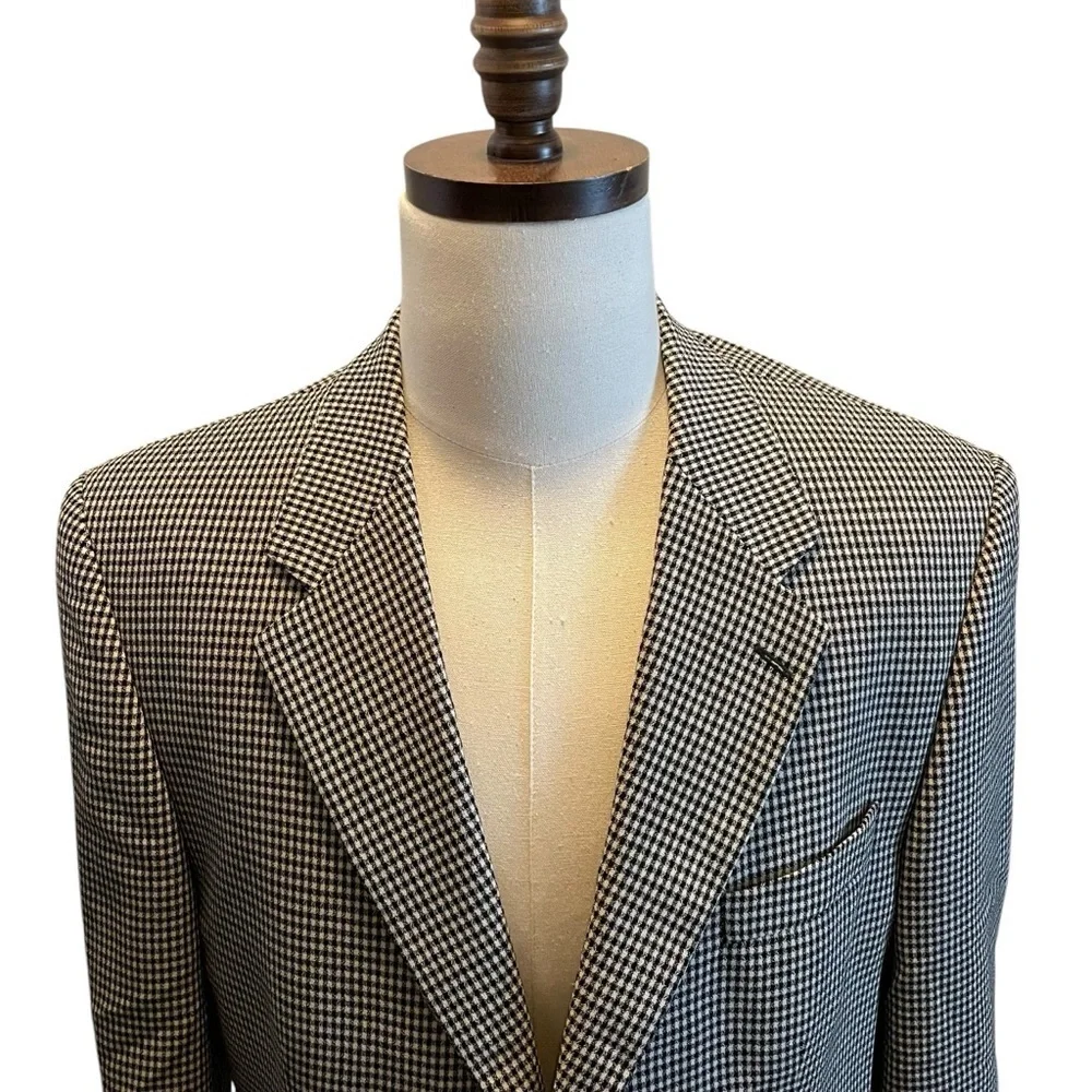 Bachrach Suit Blazer Jacket Sport Coat Black White Size 42R Wool Check Office
